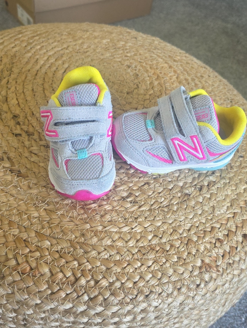 New Balance Girls Gray Sneakers with Pink & Yellow Accents